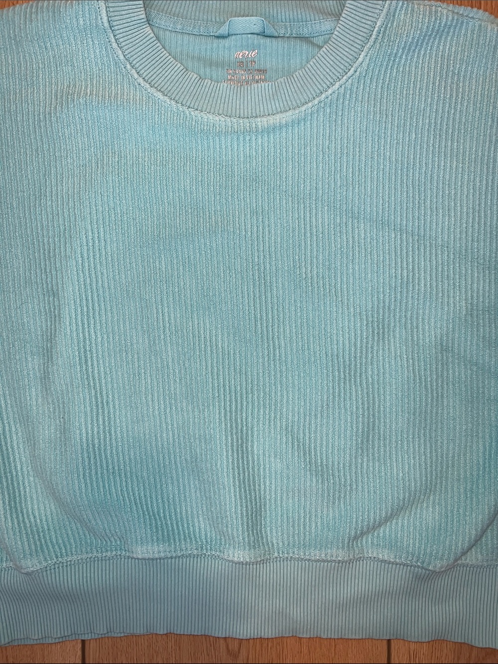 aerie Bright Turquoise Cropped Ribbed Oversized Crewneck Sweater - Picture 4 of 10